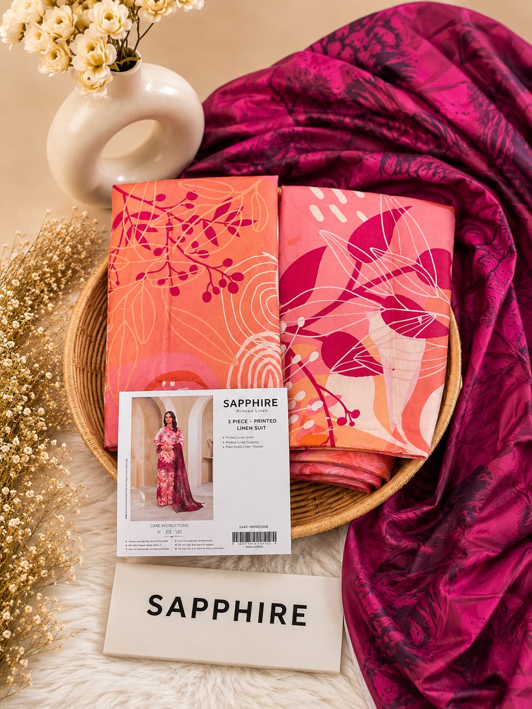 Sapphire Print Linen 3PC Suit Winter Collection 2026 - Wholesale