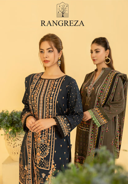 RANGREZA Airjet Khaddar 3PC – Printed Winter Suit | Shahbaz Fabric Store