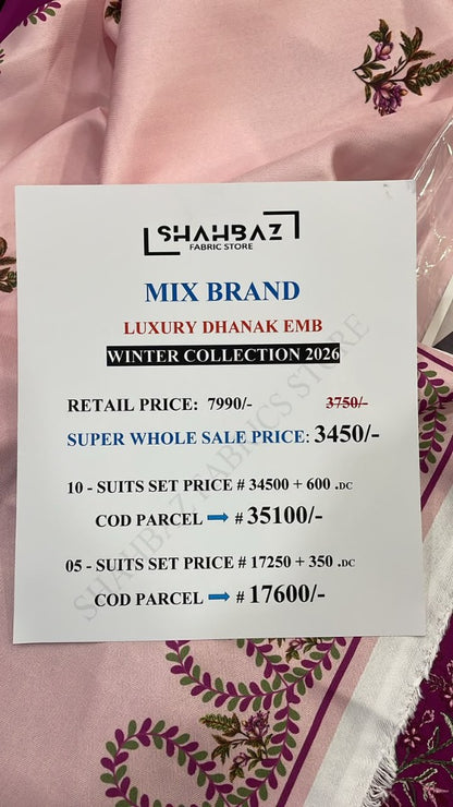 Mix Brand Luxury Dhanak Emb 3PC Winter Collection 2026 | Super Wholesale