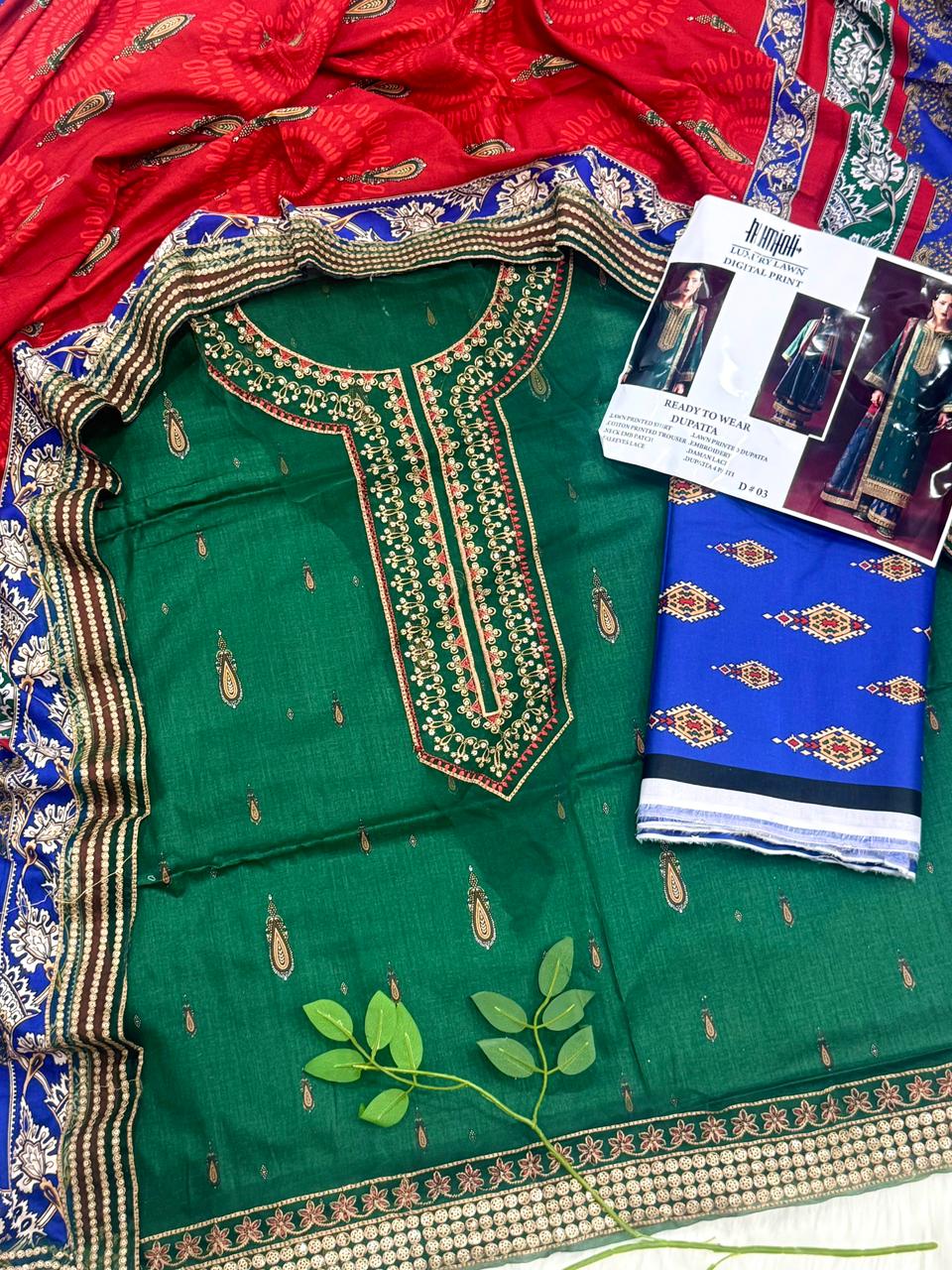 HUMJOLI Embroidery Unstitched 3PC – Summer Lawn Collection