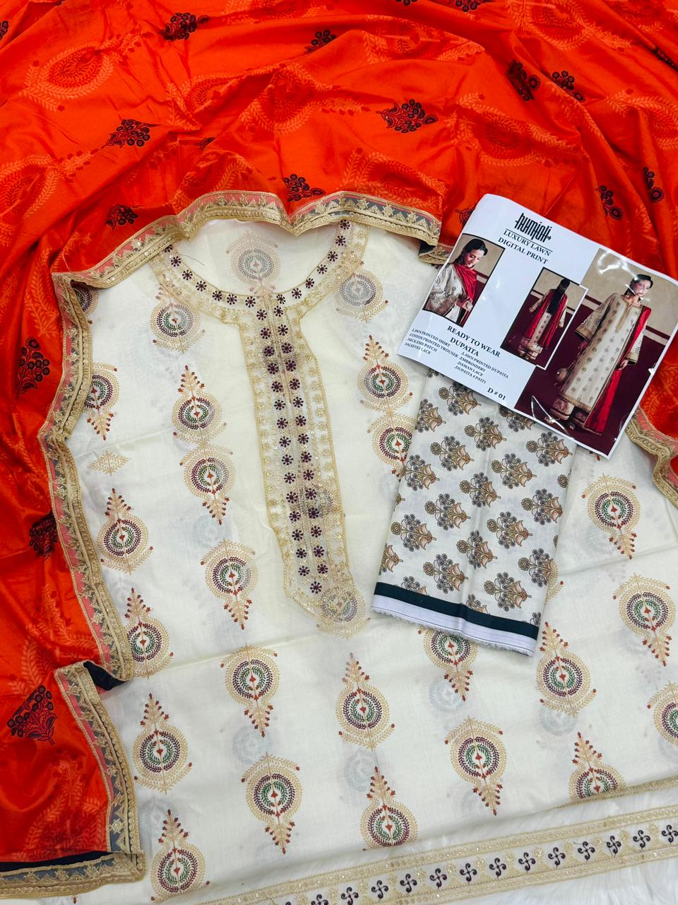 HUMJOLI Embroidery Unstitched 3PC – Summer Lawn Collection