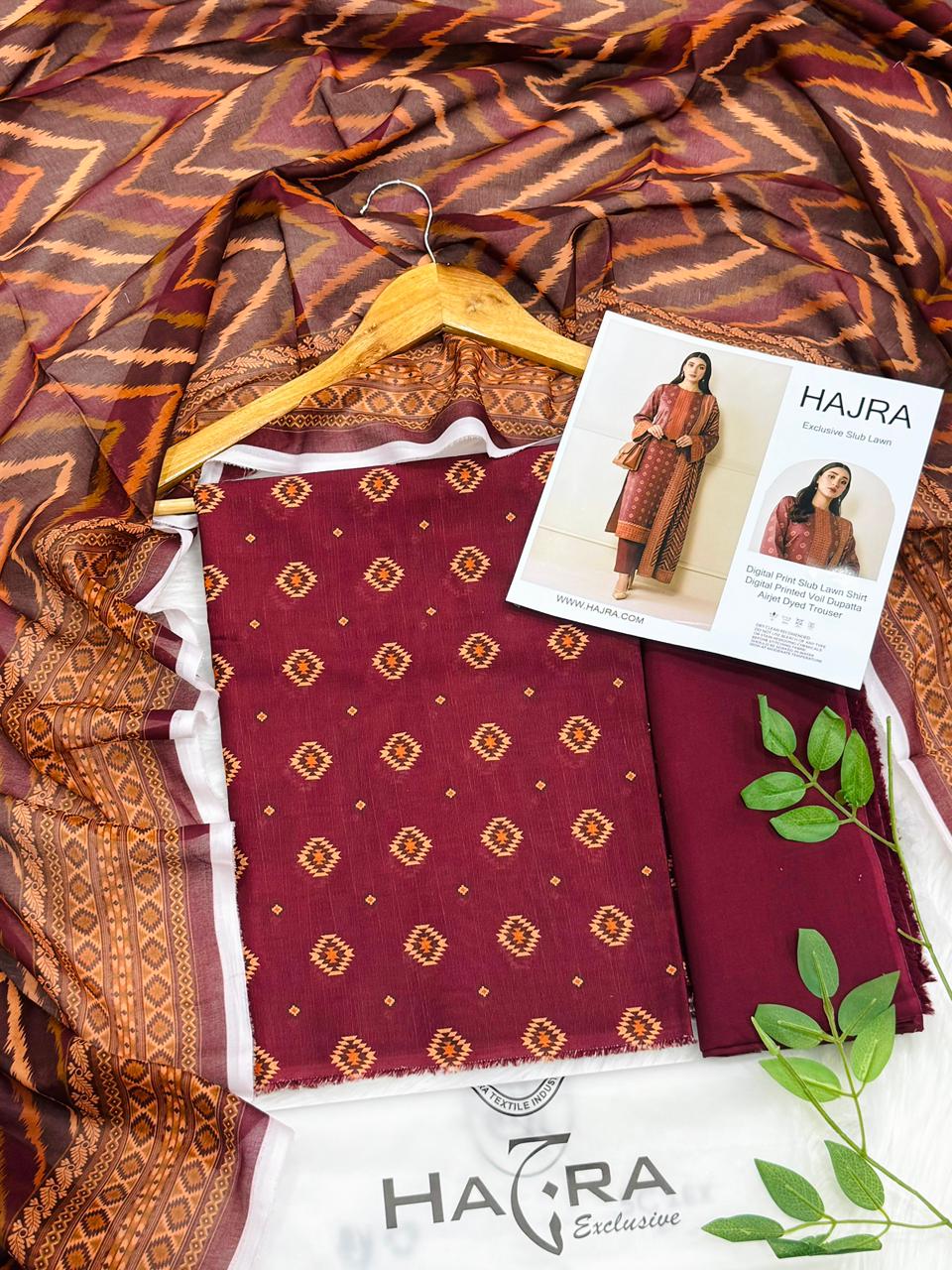 Hajra Slub Lawn 3PC With Voil Dupatta – Wholesale Suits