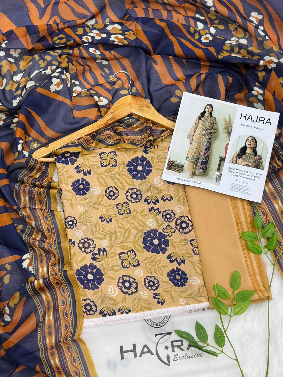 Hajra Slub Lawn 3PC With Voil Dupatta – Wholesale Suits