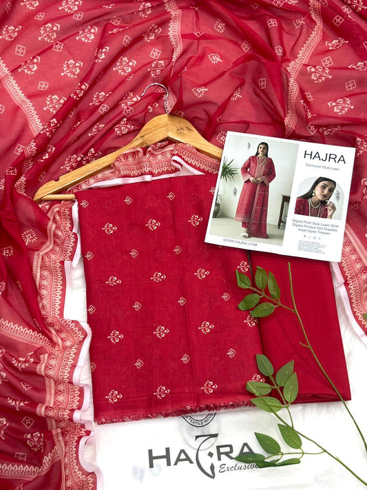 Hajra Slub Lawn 3PC With Voil Dupatta – Wholesale Suits