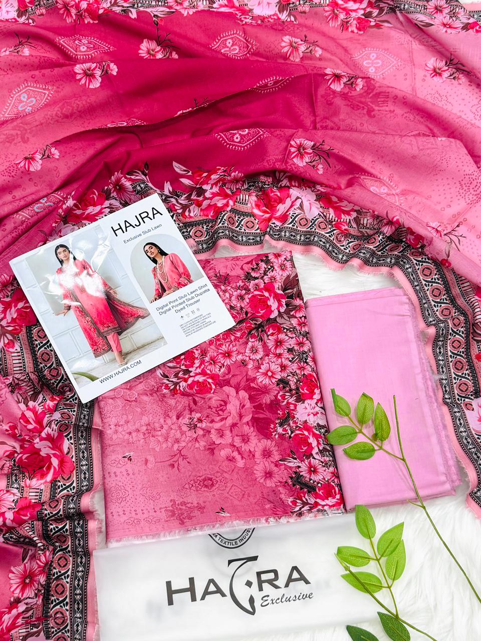 Hajra Slub Lawn 3PC With Slub Dupatta – Wholesale Suits