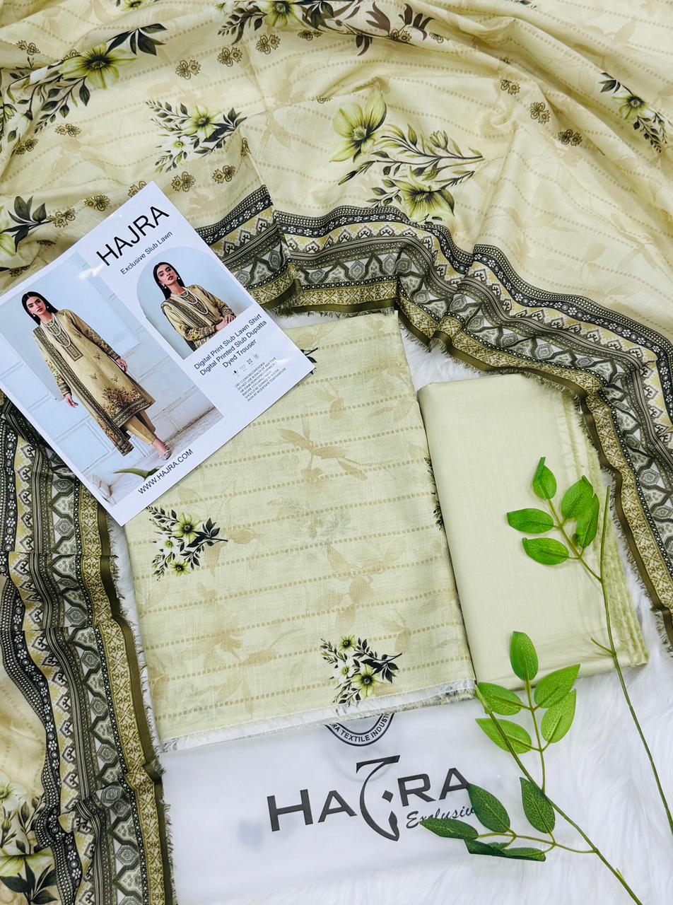 Hajra Slub Lawn 3PC With Slub Dupatta – Wholesale Suits