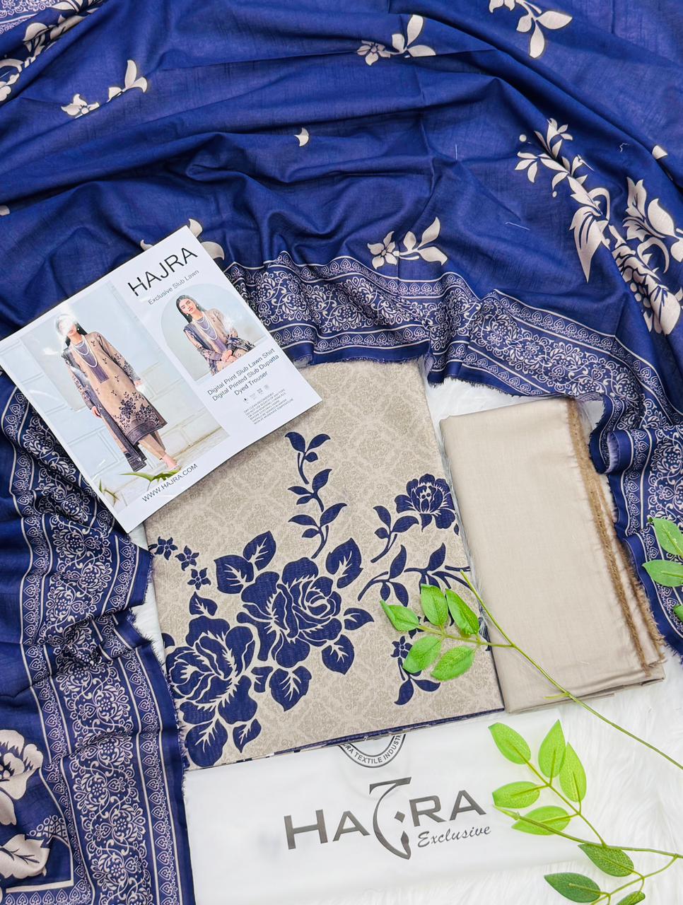 Hajra Slub Lawn 3PC With Slub Dupatta – Wholesale Suits