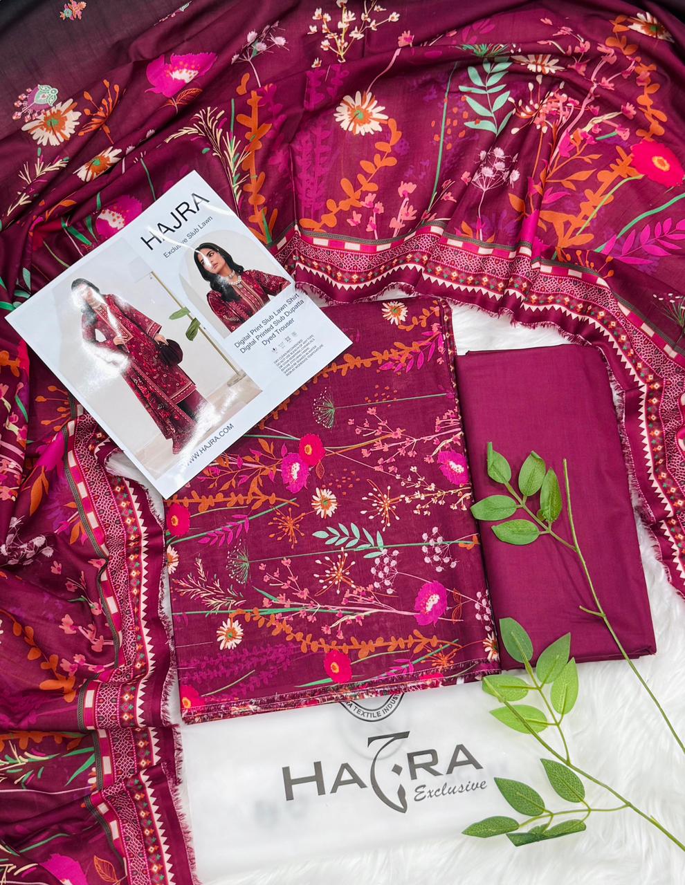 Hajra Slub Lawn 3PC With Slub Dupatta – Wholesale Suits