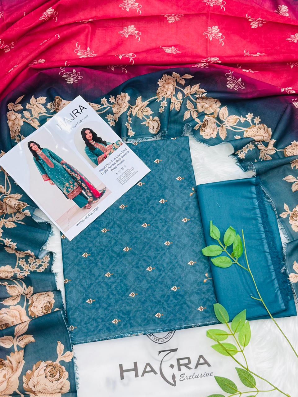 Hajra Slub Lawn 3PC With Slub Dupatta – Wholesale Suits