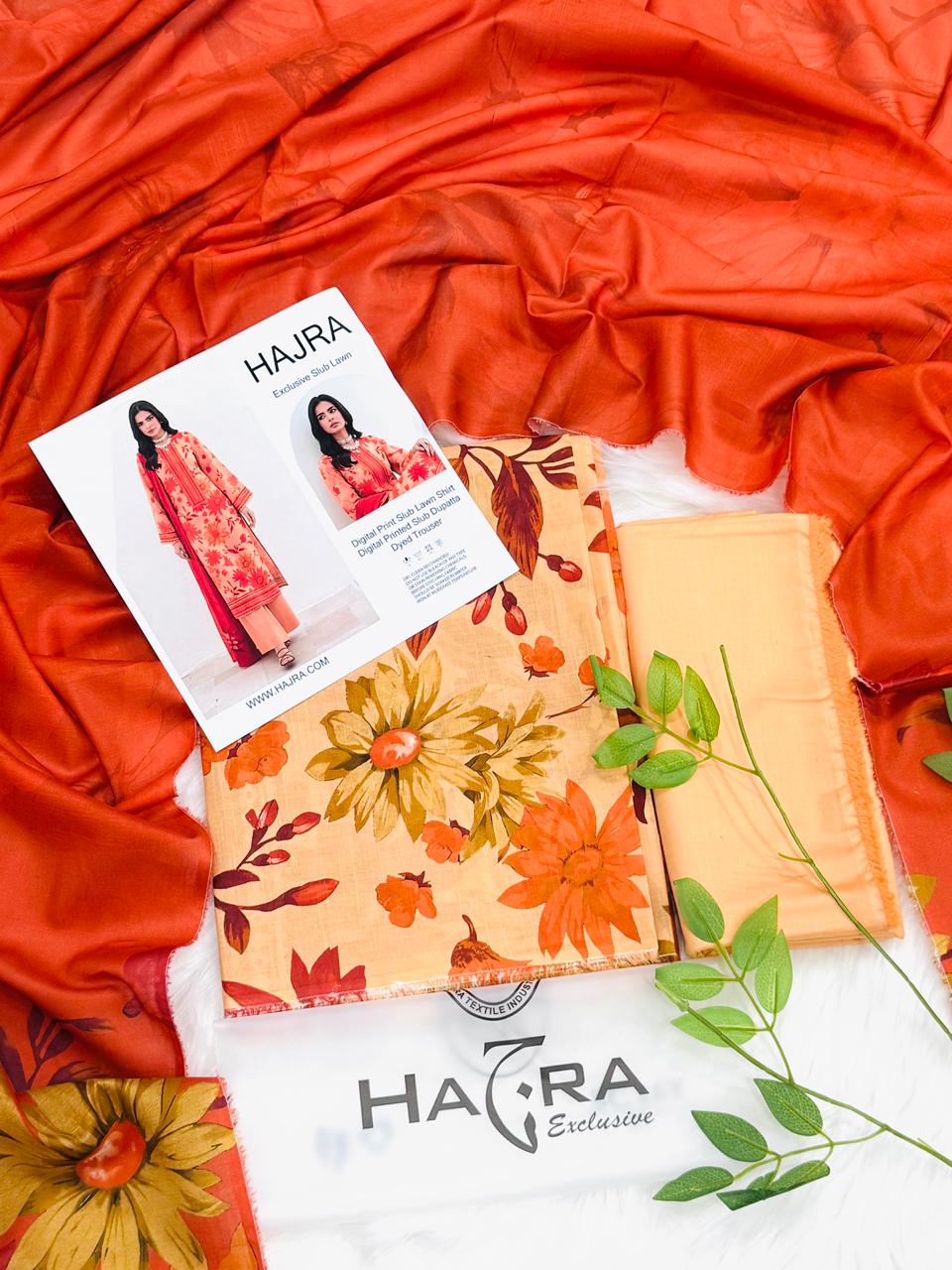 Hajra Slub Lawn 3PC With Slub Dupatta – Wholesale Suits