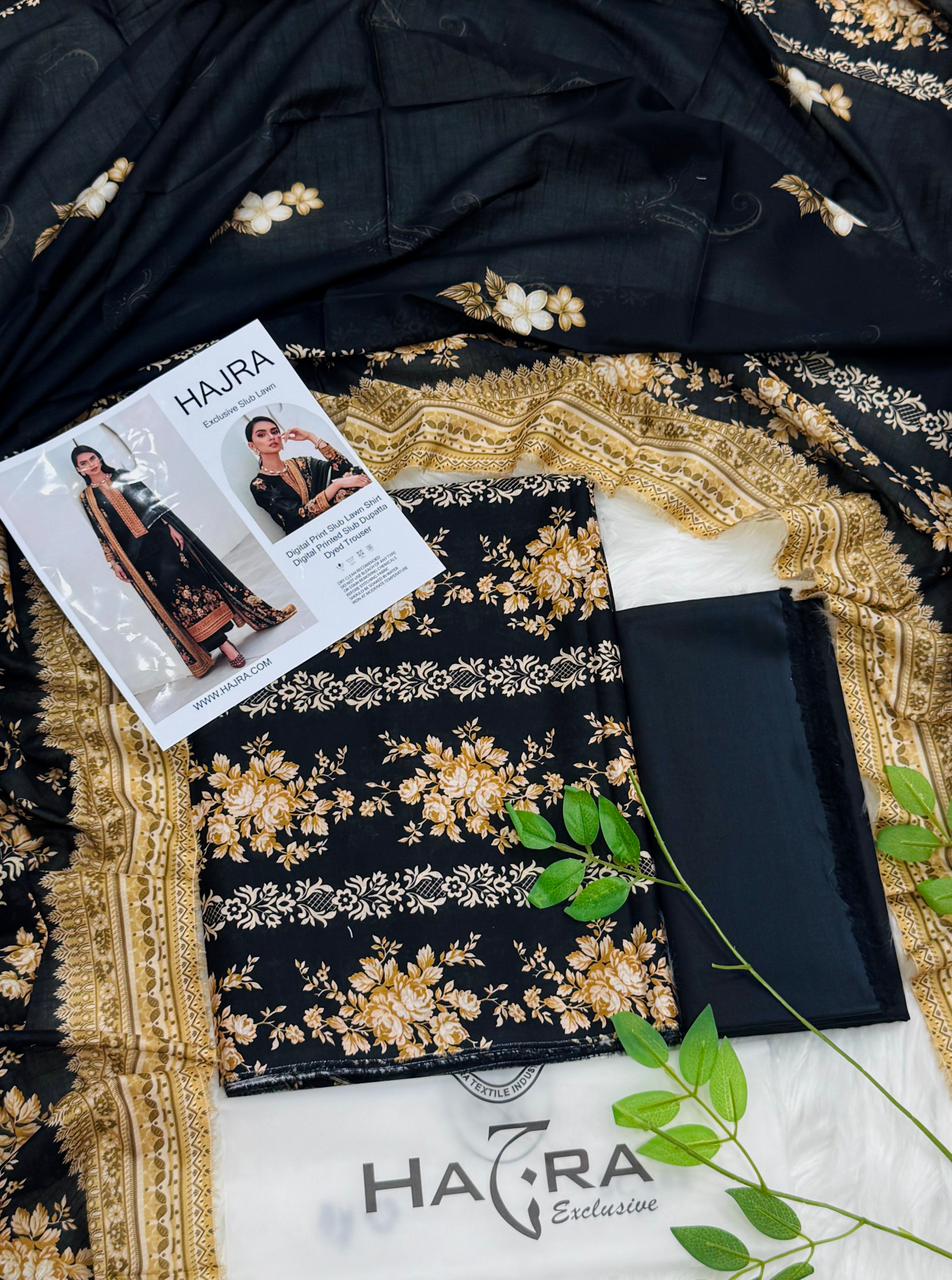 Hajra Slub Lawn 3PC With Slub Dupatta – Wholesale Suits