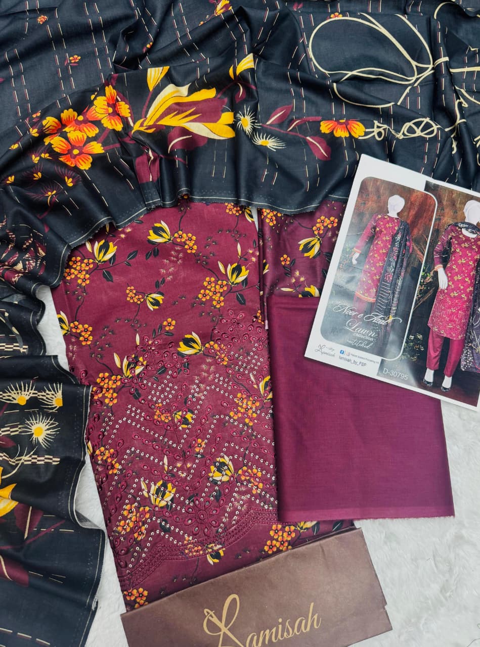 Noor e Azal Embroidered Lawn 3PC – Unstitched | Wholesale Suits