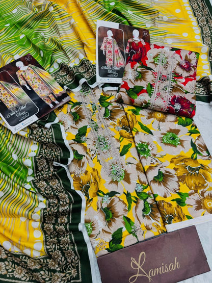 Noor e Azal Embroidered Lawn 3PC – Unstitched | Wholesale Suits