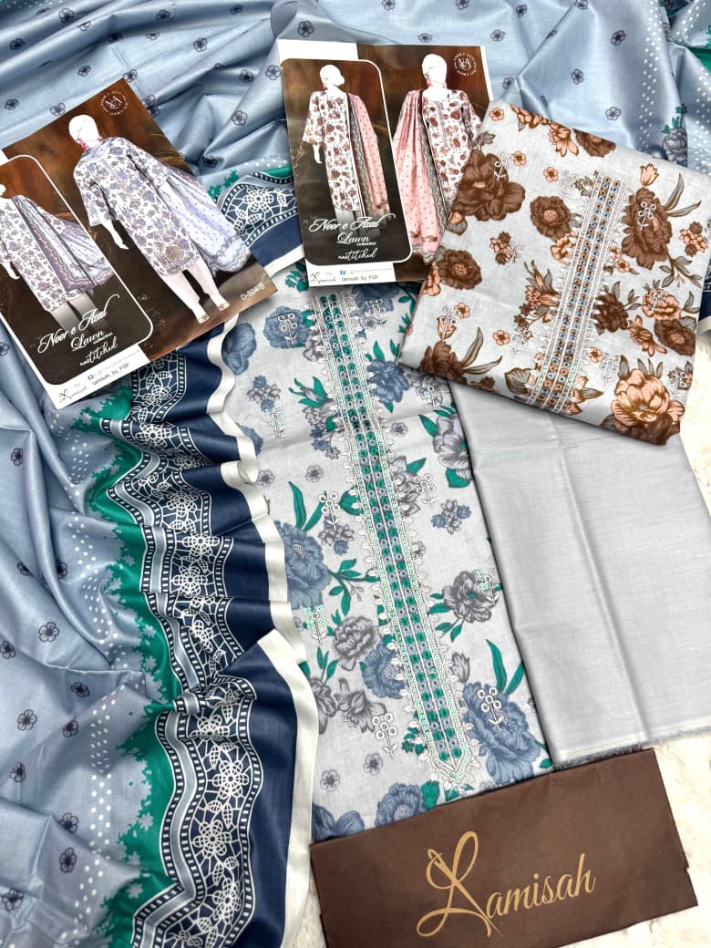 Noor e Azal Embroidered Lawn 3PC – Unstitched | Wholesale Suits