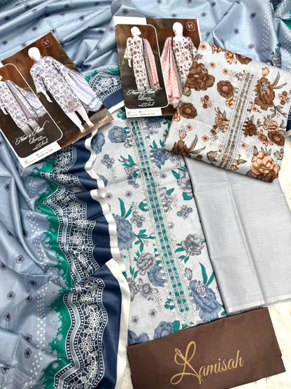 Noor e Azal Embroidered Lawn 3PC – Unstitched | Wholesale Suits