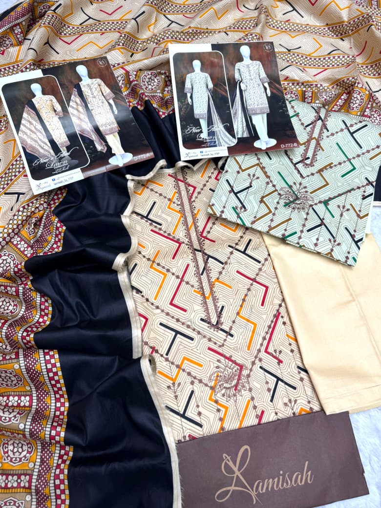 Noor e Azal Embroidered Lawn 3PC – Unstitched | Wholesale Suits