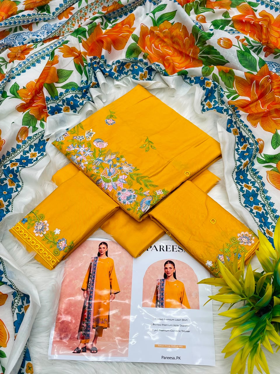 Pareesa Lawn 3PC Printed Premium | Wholesale Suit