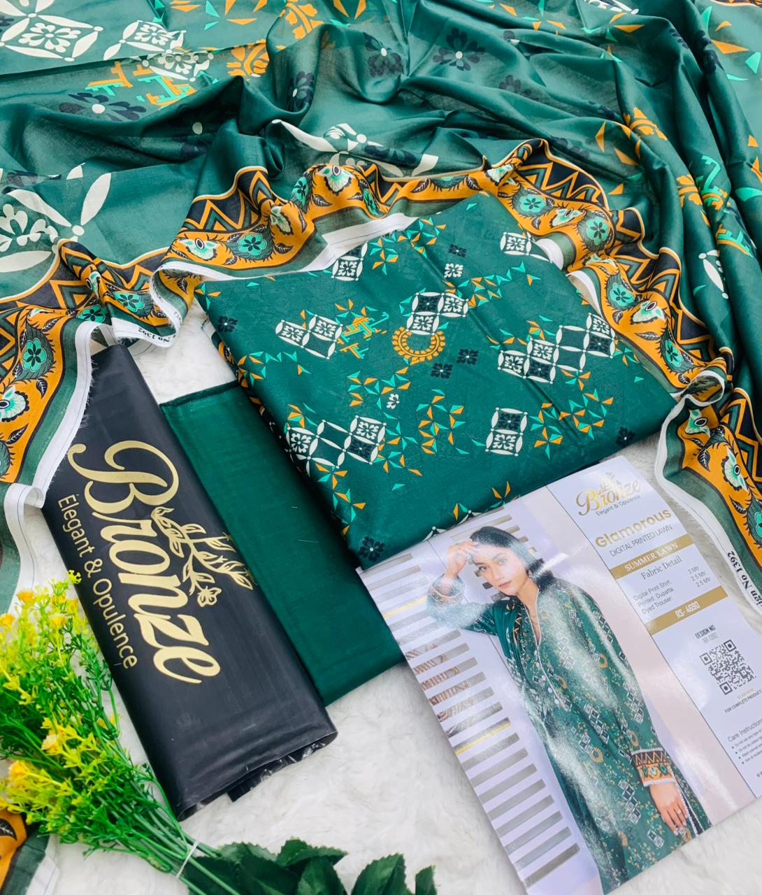 Bronze Glamorous Digital Printed Lawn – 3PC