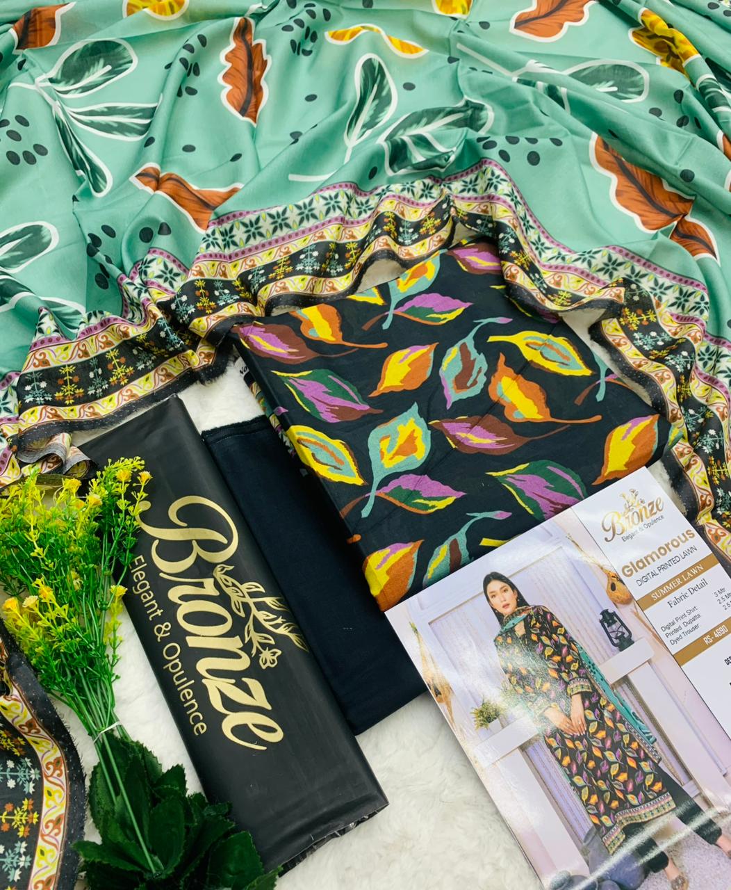 Bronze Glamorous Digital Printed Lawn – 3PC
