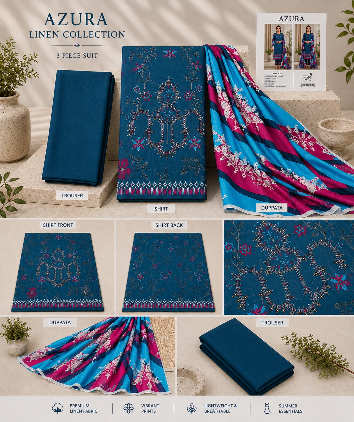 Azura Linen Lux Embroidered 3PC Suit - Wholesale Pakistan