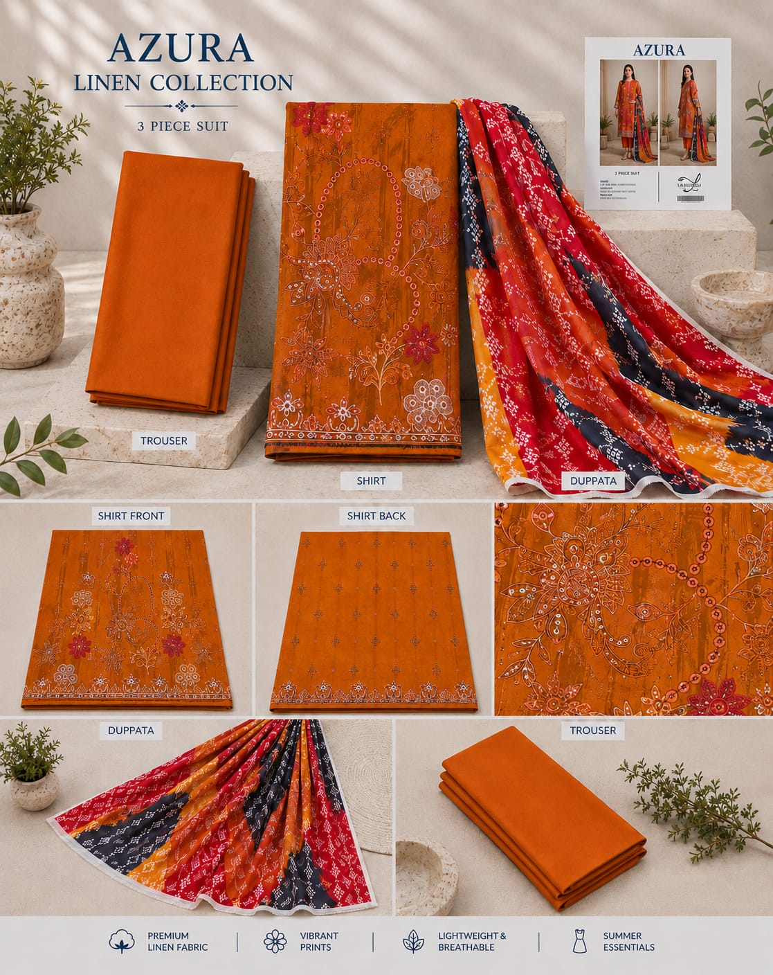 Azura Linen Lux Embroidered 3PC Suit - Wholesale Pakistan