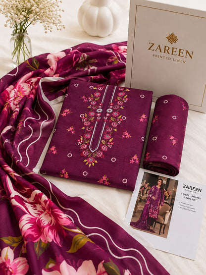 Zareen Print Linen 3PC Suit Winter Collection 2026 - Wholesale