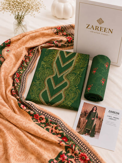 Zareen Print Linen 3PC Suit Winter Collection 2026 - Wholesale