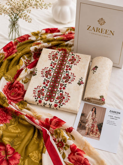 Zareen Print Linen 3PC Suit Winter Collection 2026 - Wholesale