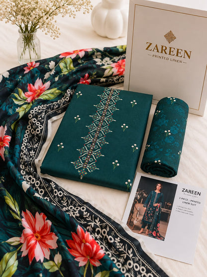 Zareen Print Linen 3PC Suit Winter Collection 2026 - Wholesale