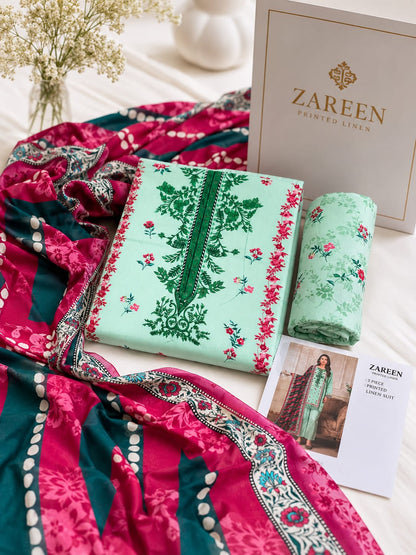 Zareen Print Linen 3PC Suit Winter Collection 2026 - Wholesale
