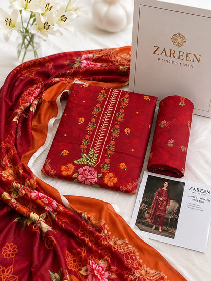 Zareen Print Linen 3PC Suit Winter Collection 2026 - Wholesale