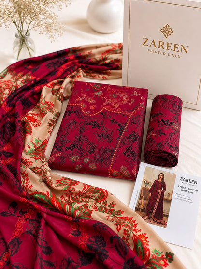 Zareen Print Linen 3PC Suit Winter Collection 2026 - Wholesale