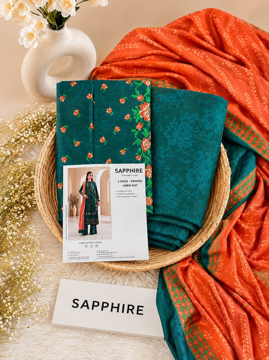 Sapphire Print Linen 3PC Suit Winter Collection 2026 - Wholesale