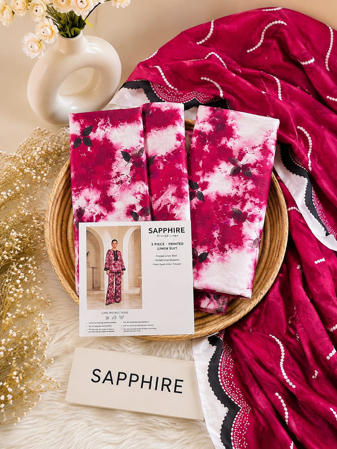 Sapphire Print Linen 3PC Suit Winter Collection 2026 - Wholesale