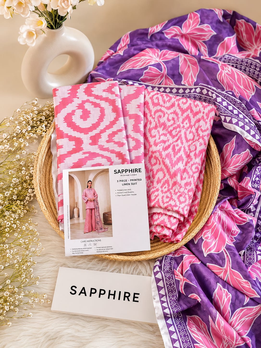 Sapphire Print Linen 3PC Suit Winter Collection 2026 - Wholesale