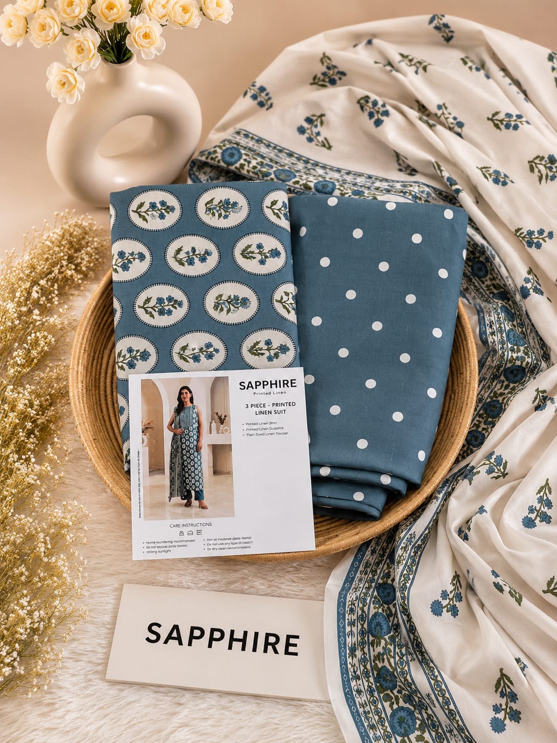 Sapphire Print Linen 3PC Suit Winter Collection 2026 - Wholesale