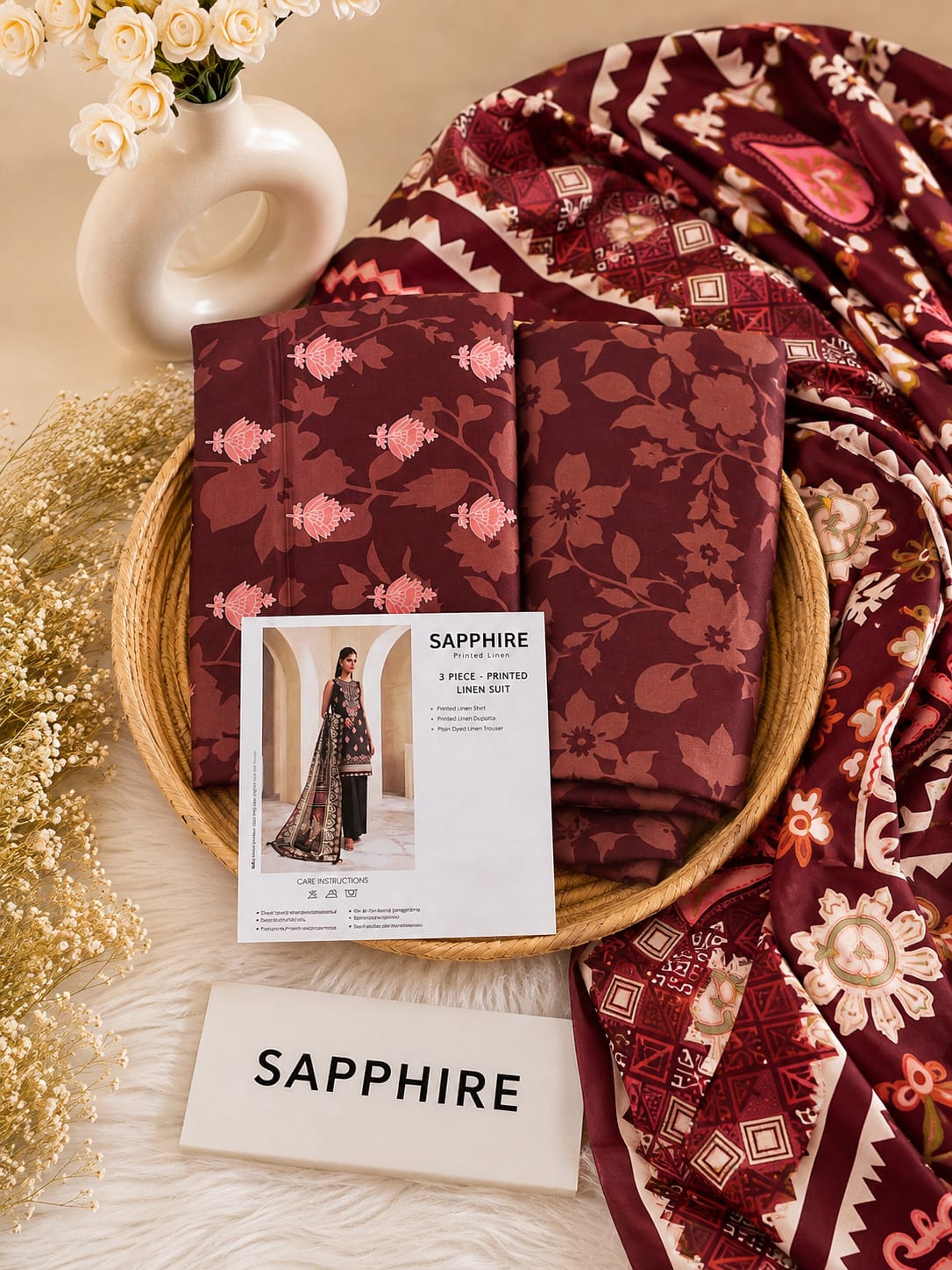 Sapphire Print Linen 3PC Suit Winter Collection 2026 - Wholesale