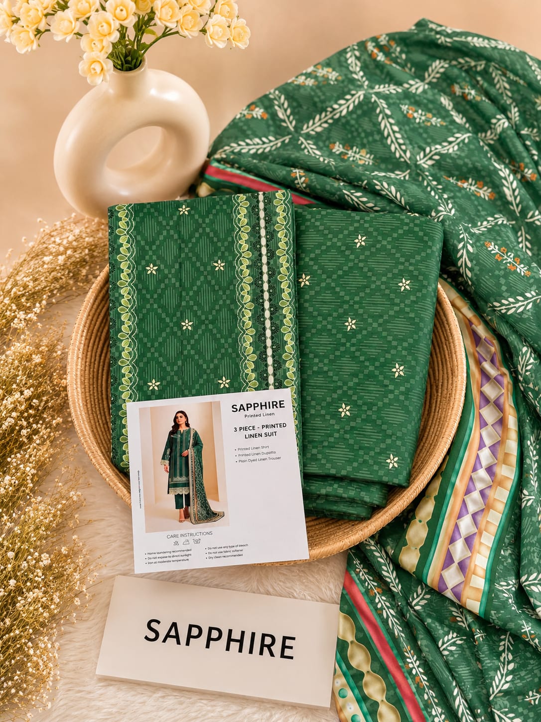 Sapphire Print Linen 3PC Suit Winter Collection 2026 - Wholesale