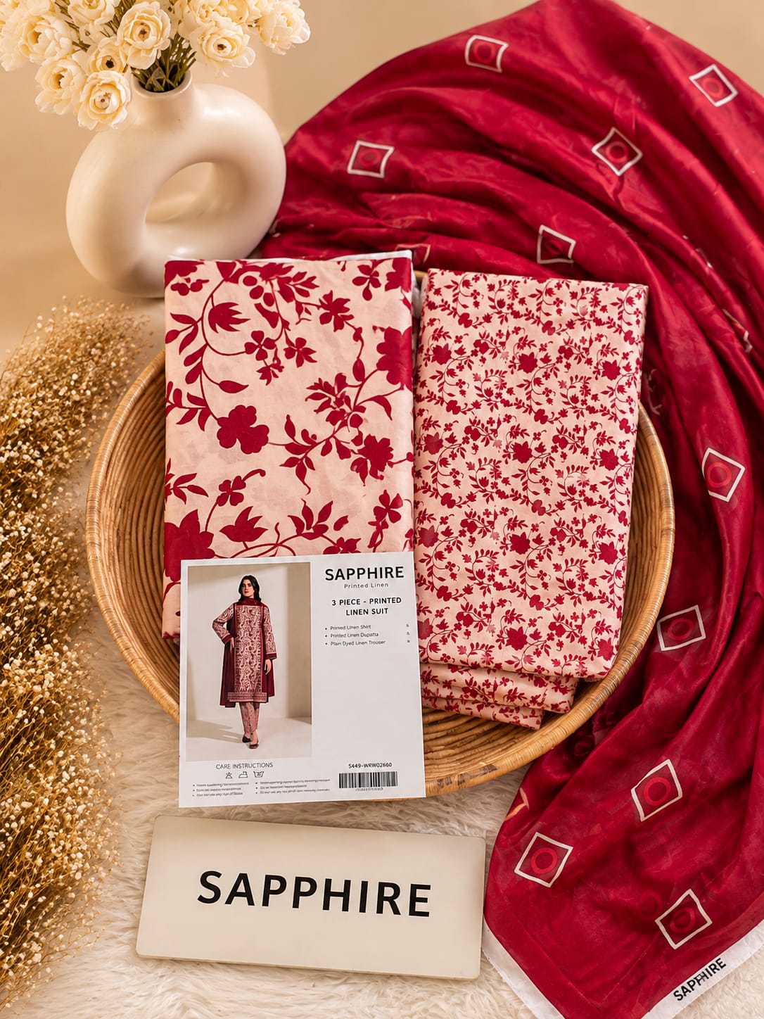 Sapphire Print Linen 3PC Suit Winter Collection 2026 - Wholesale