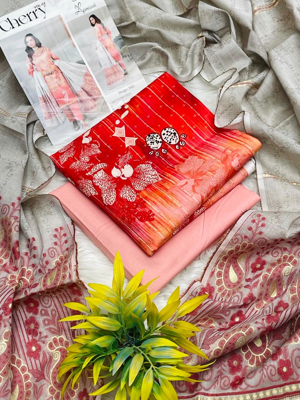 Cherry Jacquard Shawl 3PC Suit Winter 2026 - Wholesale