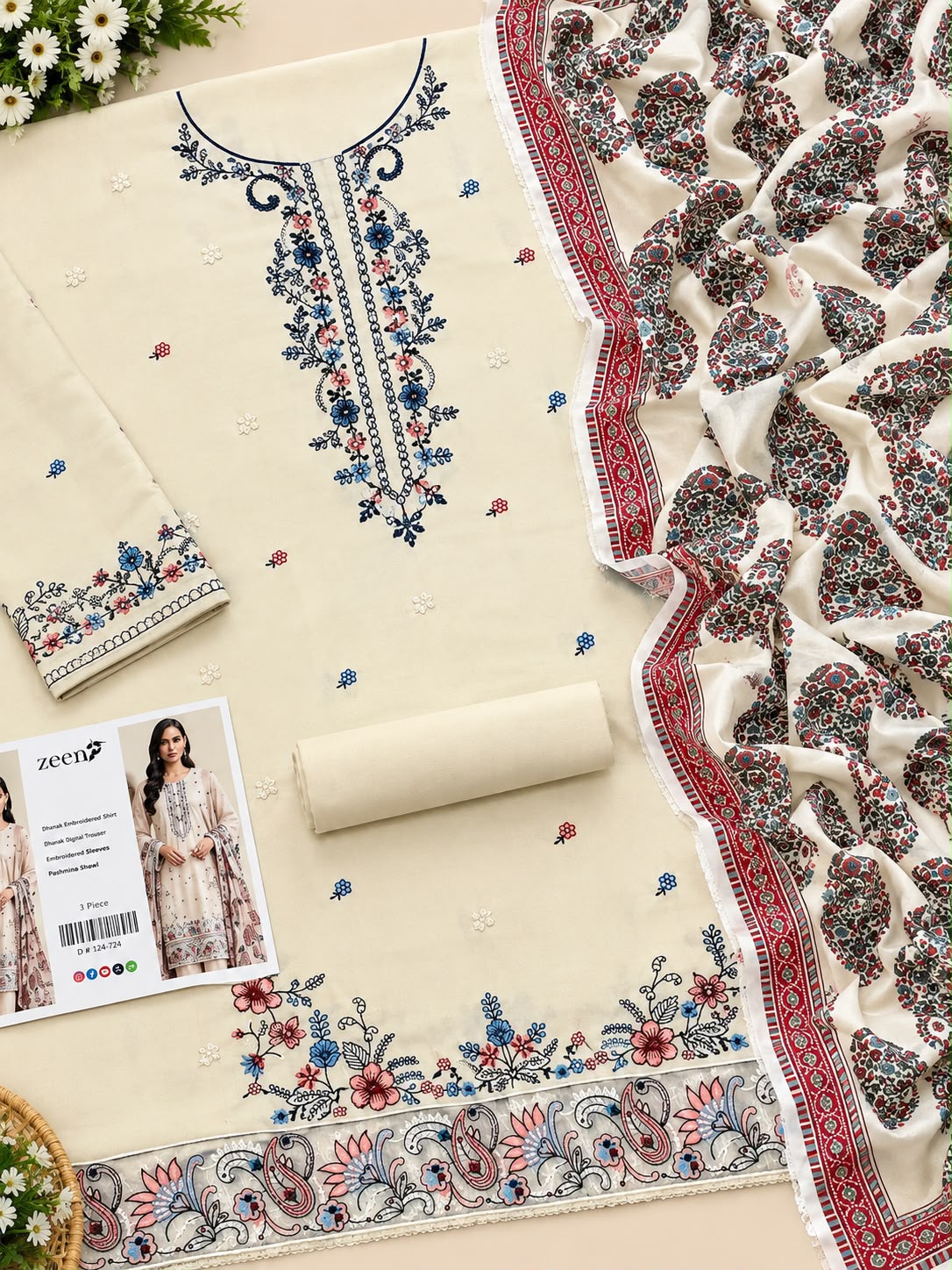 Mix Brand Luxury Dhanak Emb 3PC Vol-8 | Super Wholesale