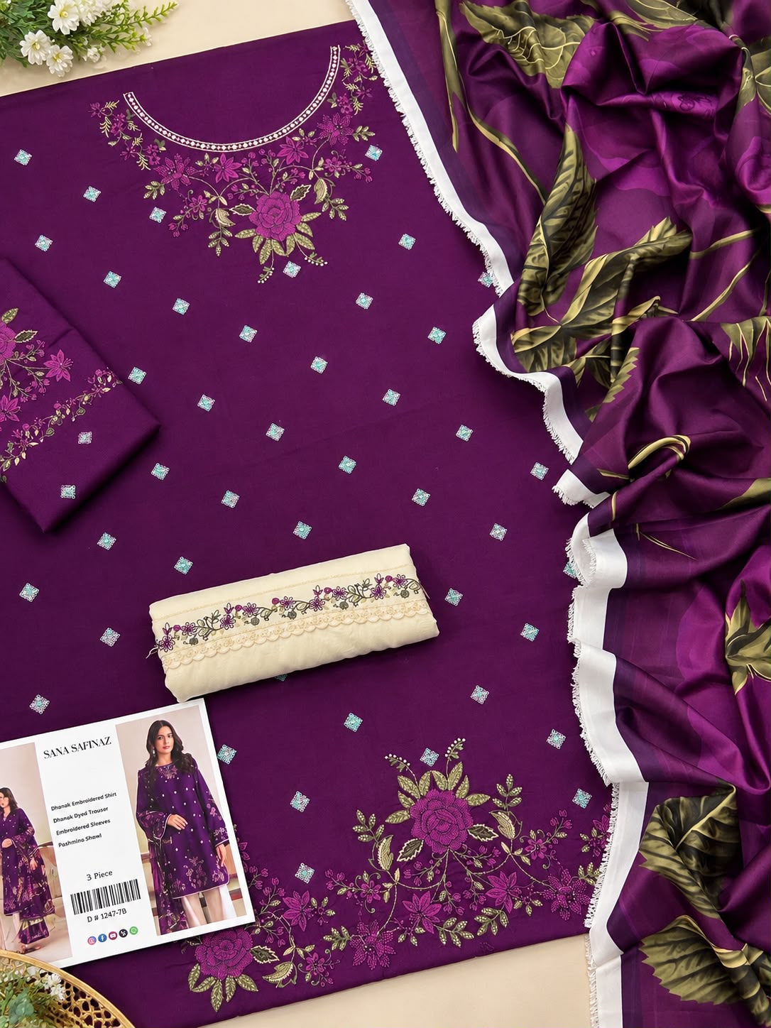 Mix Brand Luxury Dhanak Emb 3PC Vol-8 | Super Wholesale