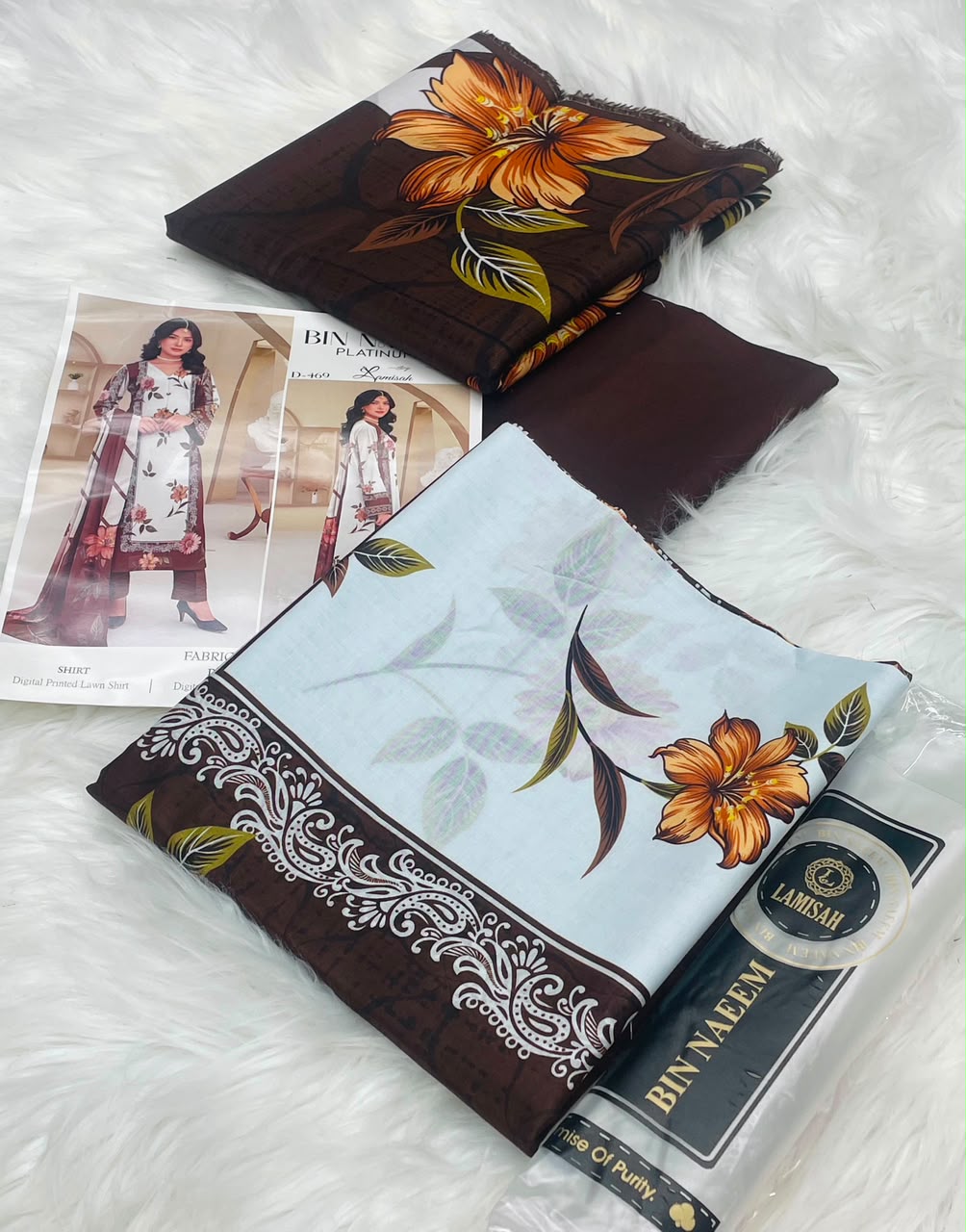 Bin Naeem White Rose 3PC Printed Lawn – Wholesale Suits