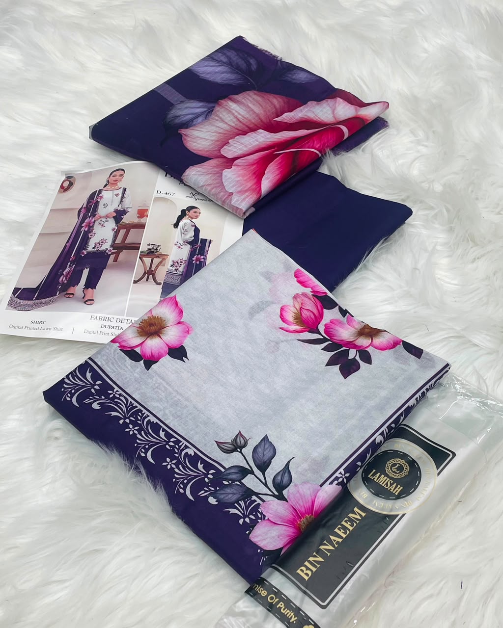 Bin Naeem White Rose 3PC Printed Lawn – Wholesale Suits