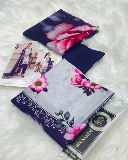 Bin Naeem White Rose 3PC Printed Lawn – Wholesale Suits