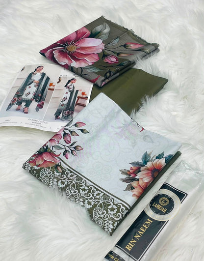Bin Naeem White Rose 3PC Printed Lawn – Wholesale Suits