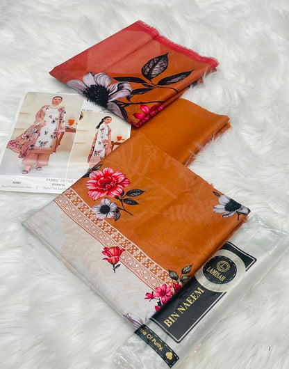 Bin Naeem White Rose 3PC Printed Lawn – Wholesale Suits
