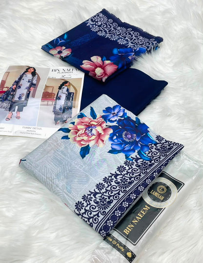 Bin Naeem White Rose 3PC Printed Lawn – Wholesale Suits