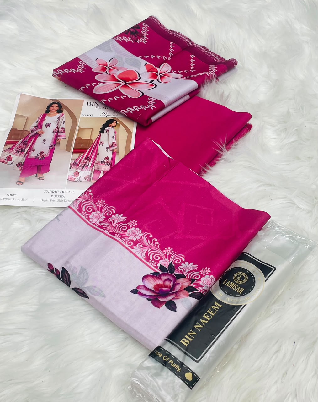 Bin Naeem White Rose 3PC Printed Lawn – Wholesale Suits