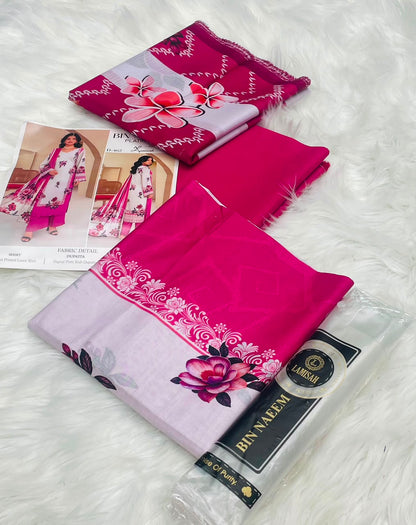 Bin Naeem White Rose 3PC Printed Lawn – Wholesale Suits
